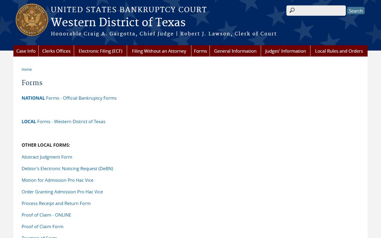 Western District Texas Bankruptcy Forms - Andrews County Bankruptcy Records