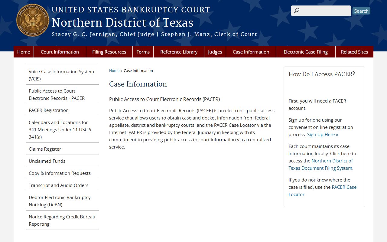 Northern District Texas Court Information - Armstrong County Bankruptcy Records