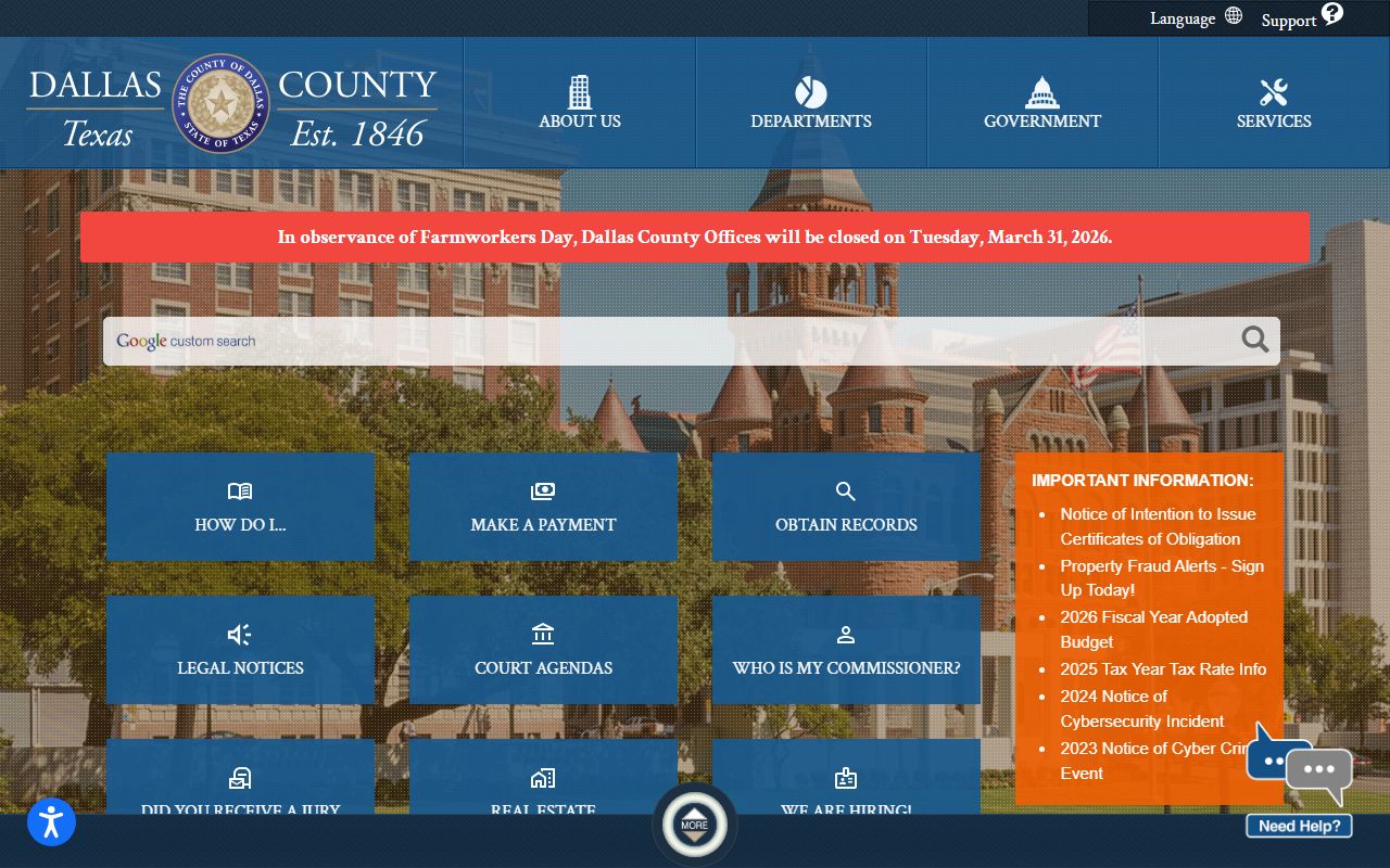 Dallas County Government website - Dallas County bankruptcy records