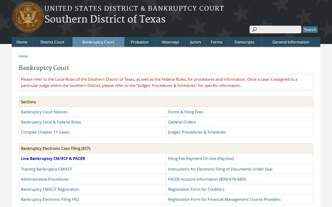Southern District of Texas bankruptcy court for Texas bankruptcy records